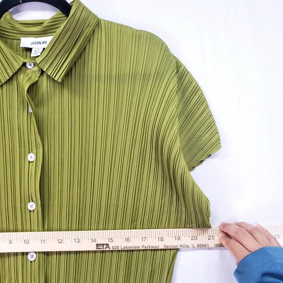 Jason Wu Collection Women's Extended Shoulder Button Up Blouse Green Size L - Picture 5 of 14
